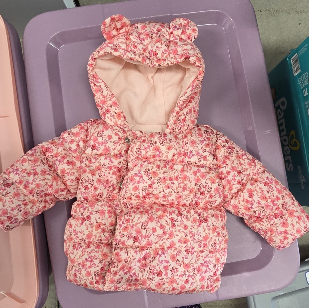 Floral Pink Baby Puffer Coat